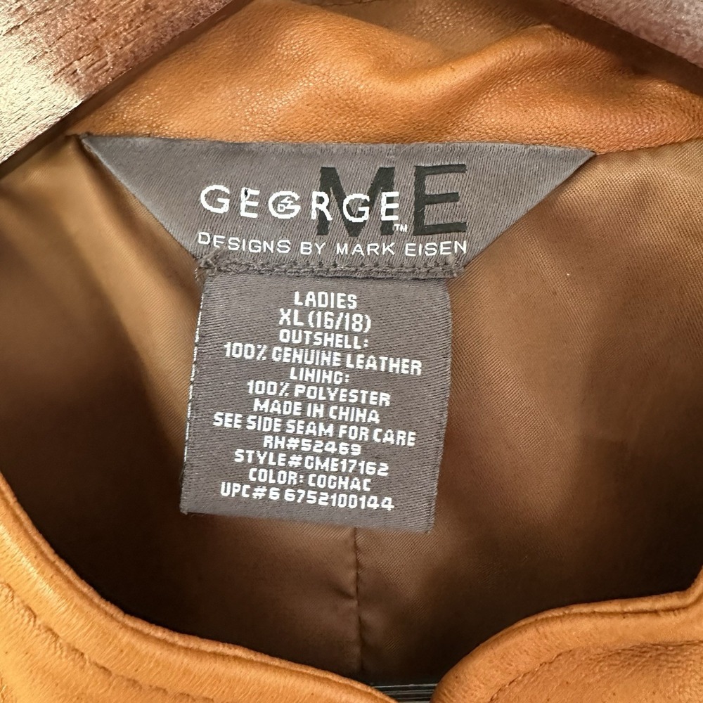 George Designs By Mark Eisen Women's Brown Leather Jacket Size XL Soft Moto Zip - Picture 4 of 12